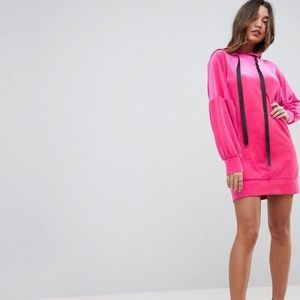 Velvet Hoodie Dress with Contrast Ties